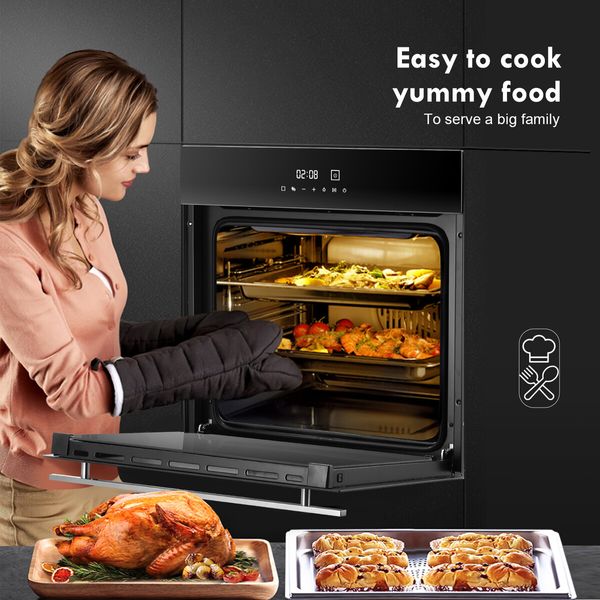 Electric Wall Oven Convection Baking Cooking Chef Stainless Steel Built In Cooker Touch Control 80L 3150W 13 Functions Maxkon