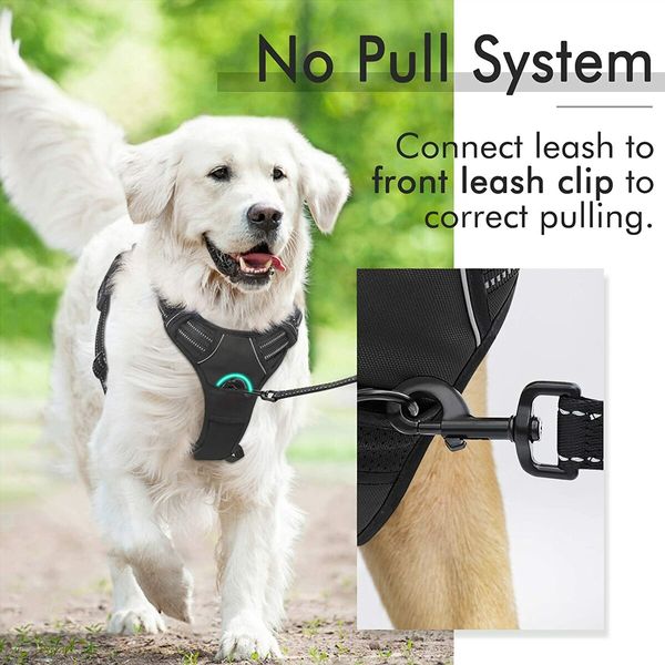 Dog Harness,No-Pull Pet Harness with 2 Leash Clips,Adjustable Soft Padded Dog Vest,Reflective Outdoor Pet Oxford Vest with Easy Control Handle,Large Size,Black