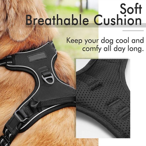 Dog Harness,No-Pull Pet Harness with 2 Leash Clips,Adjustable Soft Padded Dog Vest,Reflective Outdoor Pet Oxford Vest with Easy Control Handle,Medium Size,Black