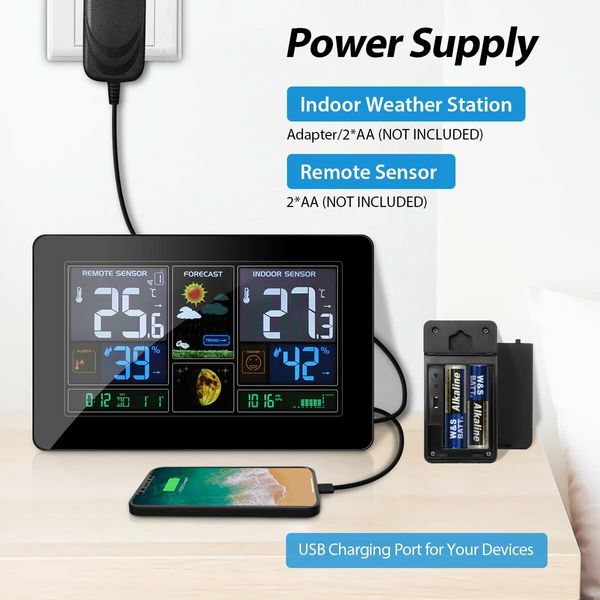 Wireless Weather Station with Outdoor Sensor,   Digital Thermometer, Hygrometer Rain Gauge and Time Display for Indoor and Outdoor Home Office