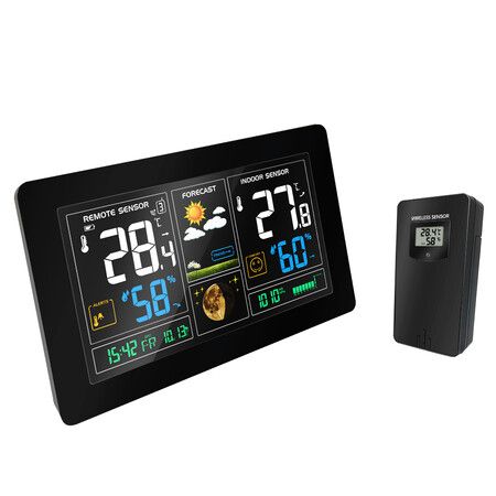 Wireless Weather Station with Outdoor Sensor,   Digital Thermometer, Hygrometer Rain Gauge and Time Display for Indoor and Outdoor Home Office