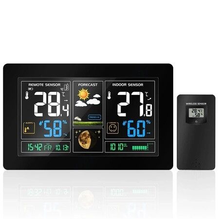 Wireless Weather Station with Outdoor Sensor,   Digital Thermometer, Hygrometer Rain Gauge and Time Display for Indoor and Outdoor Home Office