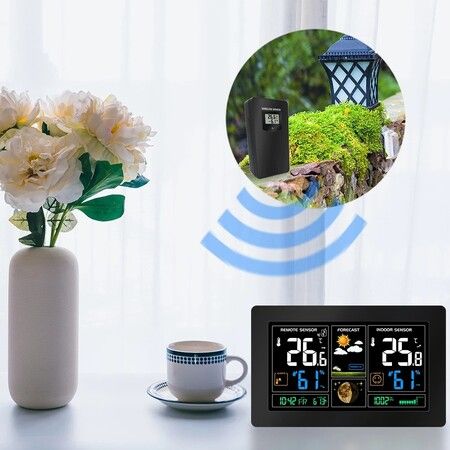 Wireless Weather Station with Outdoor Sensor,   Digital Thermometer, Hygrometer Rain Gauge and Time Display for Indoor and Outdoor Home Office