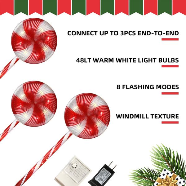 4x Lollipops Solar Power Pathway Light Decorations for Outdoor Yard