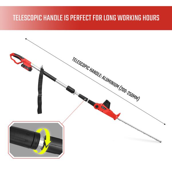 Pole Hedge Trimmer Cordless Electric Extendable Long Reach Rechargeable Garden Tool Telescopic Handle 20V