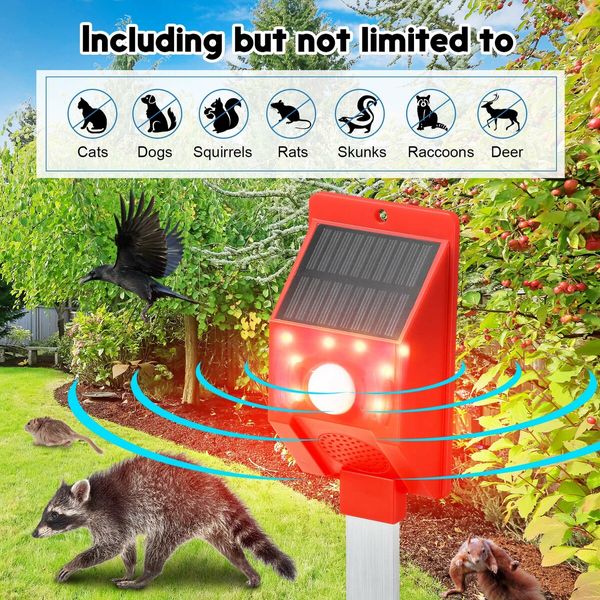 Ultrasonic Bird Repeller Animal Pest Pets Repellent Deterrent Dog Cat Squirrel Rodent Solar Powered Flashing Light Alarm Sound Maxkon