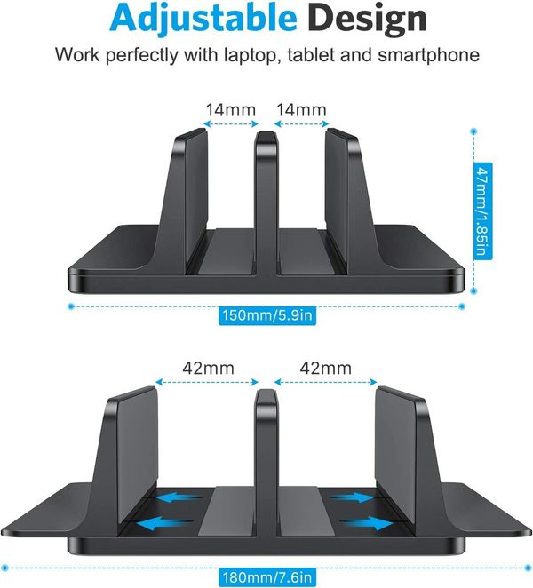 Vertical Laptop Stand,Double Desktop Stand Holder with Adjustable Dock(Up to 17.3 inch),Fits All MacBook/Surface/Samsung/HP/Dell/Chrome Book (Black)