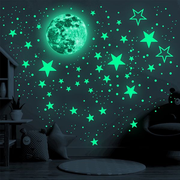 435Pcs Glow in The Dark Stars Wall Stickers for Ceiling Luminous Stars and Moon Wall Decals Fluorescent Star Ceiling Stickers For Christmas Halloween