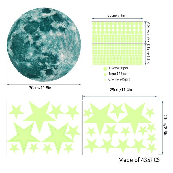 435Pcs Glow in The Dark Stars Wall Stickers for Ceiling Luminous Stars and Moon Wall Decals Fluorescent Star Ceiling Stickers For Christmas Halloween