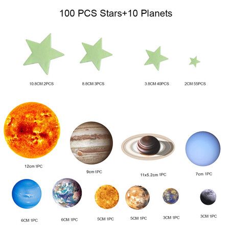 110 PCS Halloween Luminous Wall Stickers Fluorescent Solar System Stars Ceiling Decals for Home Solar System