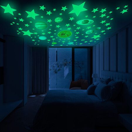 110 PCS Halloween Luminous Wall Stickers Fluorescent Solar System Stars Ceiling Decals for Home Solar System