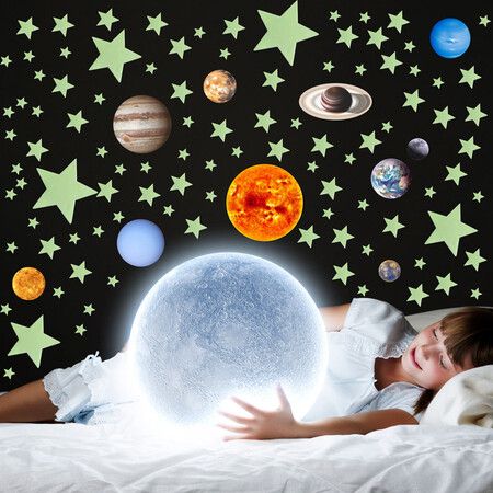 110 PCS Halloween Luminous Wall Stickers Fluorescent Solar System Stars Ceiling Decals for Home Solar System