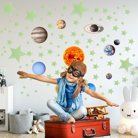 110 PCS Halloween Luminous Wall Stickers Fluorescent Solar System Stars Ceiling Decals for Home Solar System