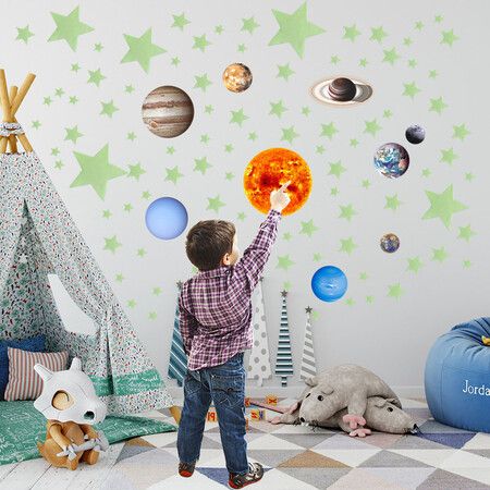 110 PCS Halloween Luminous Wall Stickers Fluorescent Solar System Stars Ceiling Decals for Home Solar System