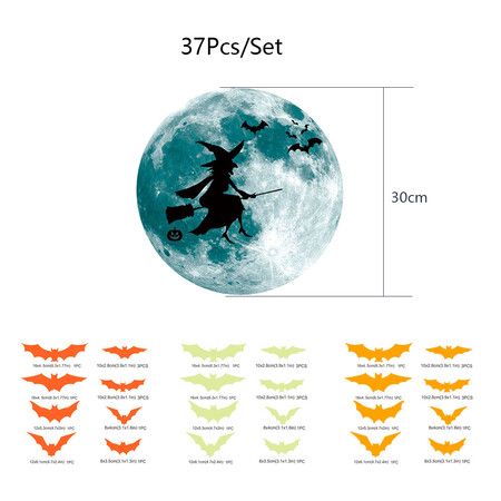 37pcs 30cm Halloween Decoration 3D witch PVC Bat Halloween Party DIY Decor Bar Room Halloween Party Scary Decos Props Wall Sticker