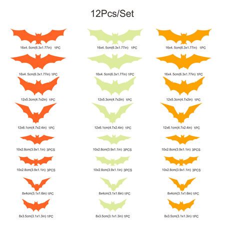 37pcs 30cm Halloween Decoration 3D witch PVC Bat Halloween Party DIY Decor Bar Room Halloween Party Scary Decos Props Wall Sticker