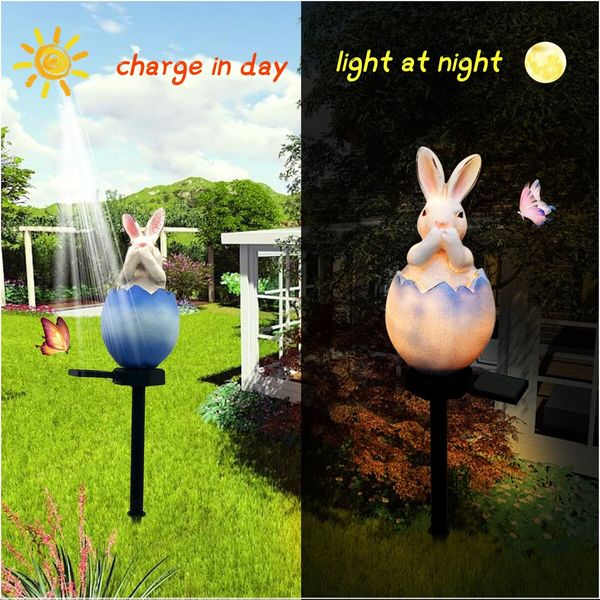 Solar Light Yard Cute Rabbit Decorative Outdoor Waterproof Resin Bunny Statue for Garden, Lawn, Patio,Pathway Pattern random send