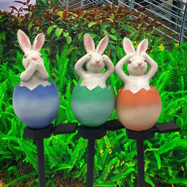 Solar Light Yard Cute Rabbit Decorative Outdoor Waterproof Resin Bunny Statue for Garden, Lawn, Patio,Pathway Pattern random send