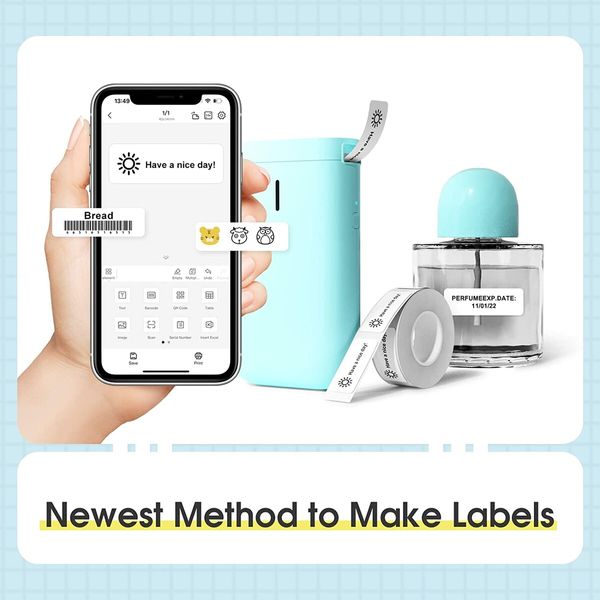 Label Maker Machine Tape Portable Wireless Label Printer Multiple Templates for iPhone Android,Office Home Organization USB Rechargeable (White)