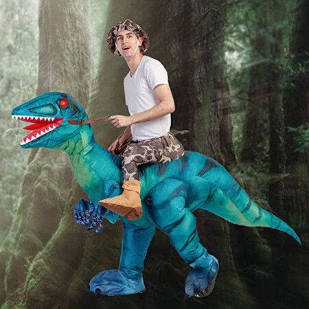 Inflatable Costume for Adults, Halloween Costumes Blue Dinosaur Rider, Blow Up Costume Unisex Godzilla Toy