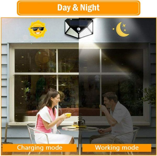 Solar Wall Light 100 LED Wireless Motion Sensor Solar Light for Garden - 2 Pack