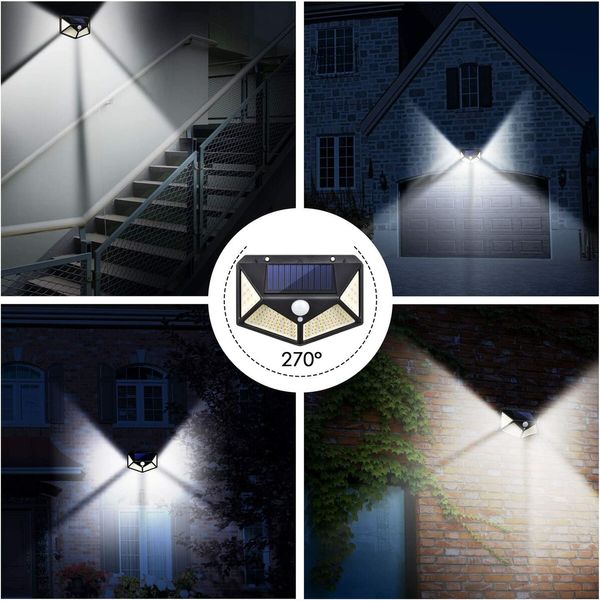 Solar Wall Light 100 LED Wireless Motion Sensor Solar Light for Garden - 2 Pack