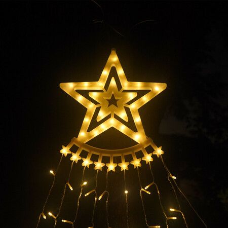 LED Pentagram Waterfall Light Solar Light String Hanging Tree Light