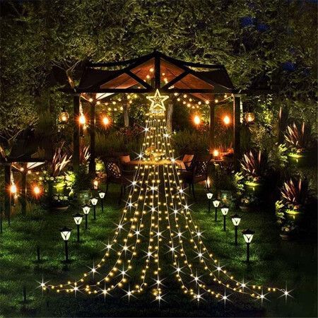 LED Pentagram Waterfall Light Solar Light String Hanging Tree Light