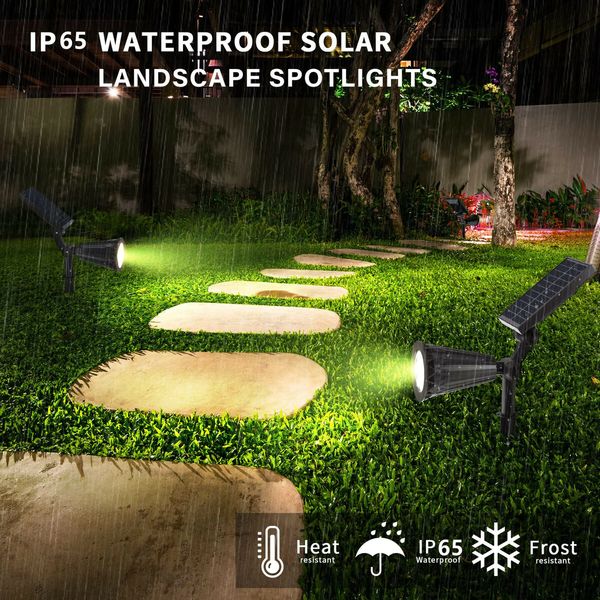 2 Pack Solar Lights Outdoor Garden Landscape Spotlights Waterproof Auto/Adjustable 2-in-1 RGB Bright and Dark Sensing Changing & Fixed Color for Yard Pathway