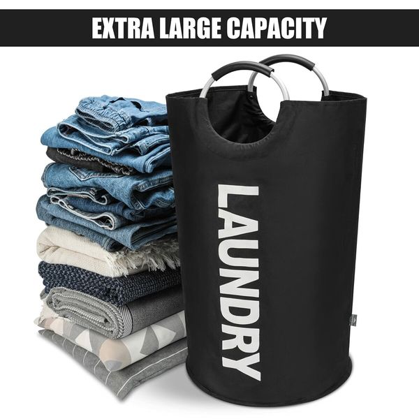 90L 72x38cm Collapsible Laundry Bag, Foldable Laundry Hamper Folding Washing Bin Col.Black