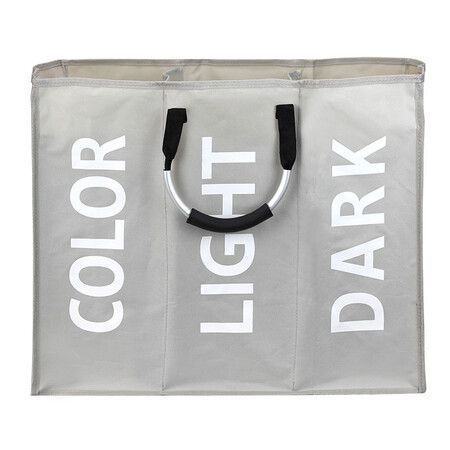 90L 60x32x49cm Accordion Sorter 3 Mesh Bags Laundry  Dirty Clothes Divided Laundry Basket with aluminum handle Col.Lt Gray