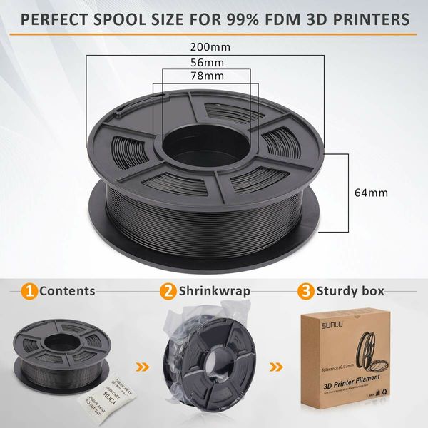 PLA 3D Printer Filament,PLA Filament 1.75mm,Dimensional Accuracy +/- 0.02 mm,1kg Spool,PLA Black