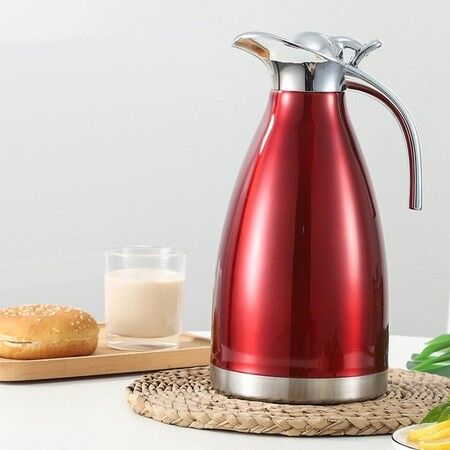 Thermal Carafe Stainless Steel Coffee Teapot Double Wall Vacuum Insulated Hot Water Bottle (2L-Red)