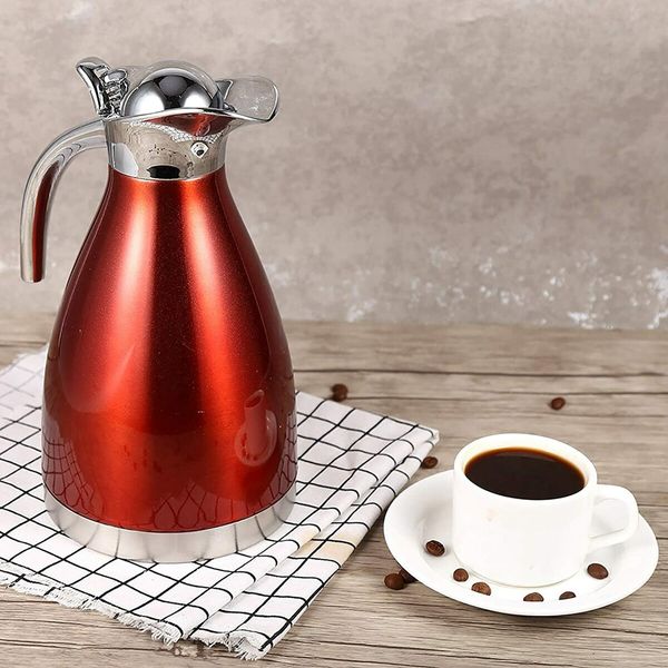 Thermal Carafe Stainless Steel Coffee Teapot Double Wall Vacuum Insulated Hot Water Bottle (2L-Red)