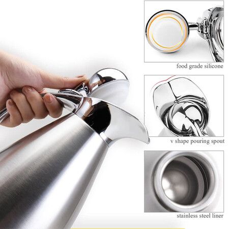 Stainless Steel Thermal Carafe - Double Walled Thermos - Coffee/Tea Carafe, Hot and Cold Retention - 2 Liter