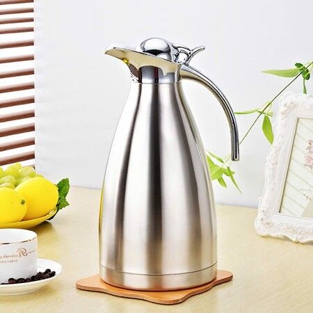 Stainless Steel Thermal Carafe - Double Walled Thermos - Coffee/Tea Carafe, Hot and Cold Retention - 2 Liter