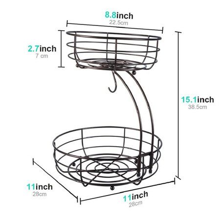 2-Tier Countertop Fruit Vegetables Basket Bowl Storage With Banana Hanger, Black