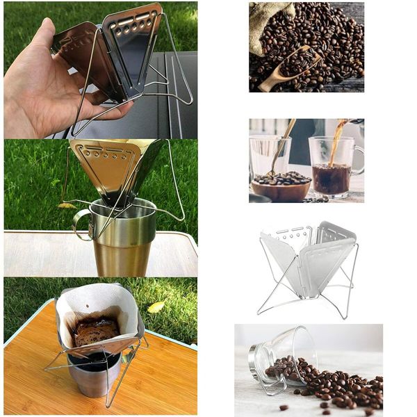 Collapsible Pour Over Coffee Dripper Filter Holder, Folding Stainless Steel Reusable Coffee Cone Filter Portable Compact for Office Home Travel Picnic Camping Inverted Pyramid Style