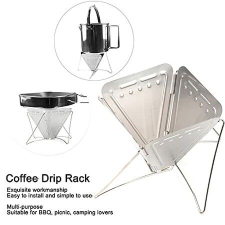 Collapsible Pour Over Coffee Dripper Filter Holder, Folding Stainless Steel Reusable Coffee Cone Filter Portable Compact for Office Home Travel Picnic Camping Inverted Pyramid Style