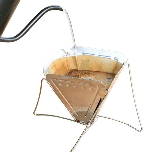 Collapsible Pour Over Coffee Dripper Filter Holder, Folding Stainless Steel Reusable Coffee Cone Filter Portable Compact for Office Home Travel Picnic Camping Inverted Pyramid Style