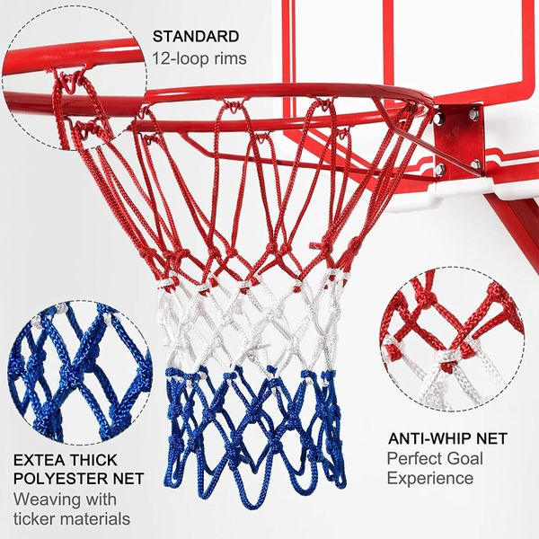 Basketball Net Outdoor,Upgrade Thick Professional Basketball Net Replacement Heavy Duty,All Weather Anti Whip Color Never Fade - 12 Loops (Red White Blue)