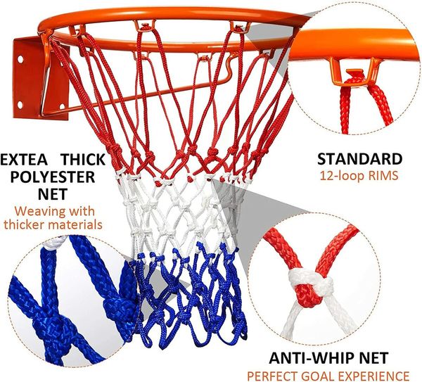 Basketball Net Outdoor,Upgrade Thick Professional Basketball Net Replacement Heavy Duty,All Weather Anti Whip Color Never Fade - 12 Loops (Red White Blue)