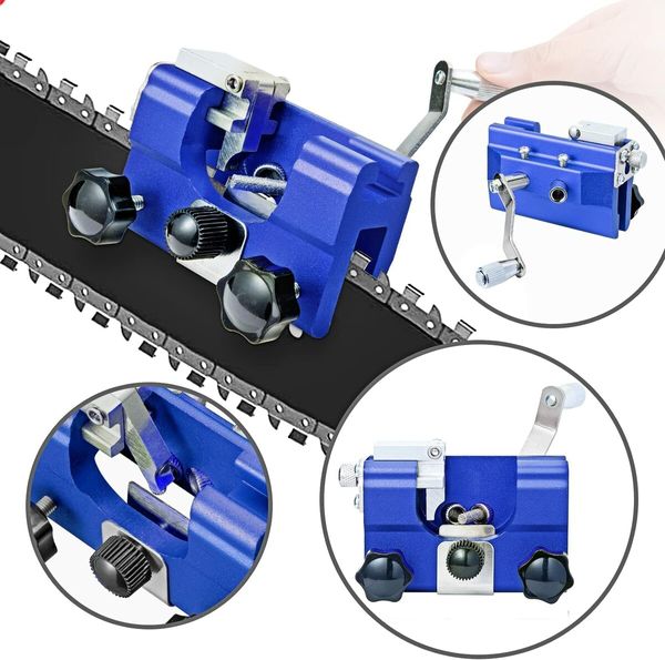 Chainsaw Sharpener Portable Hand Crank with 3 Grinding Heads for All Kinds of Chain Saws Electric Lumber jack Garden Worker(Blue)