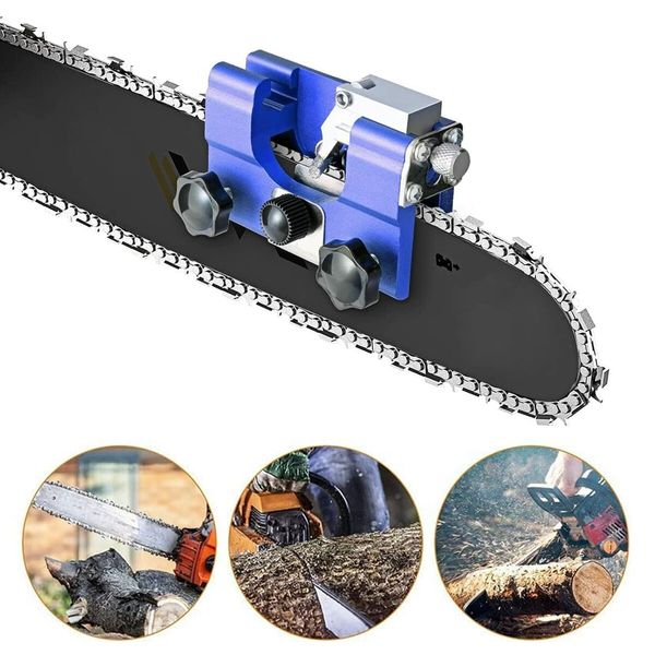 Chainsaw Sharpener Portable Hand Crank with 3 Grinding Heads for All Kinds of Chain Saws Electric Lumber jack Garden Worker(Blue)