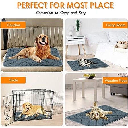 115X72cm Self Warming Pet Mat Thermal Dog Crate Pad for Indoor Outdoor Pets Washable Anti-Slip Kennel Mat for XL Dogs   Grey