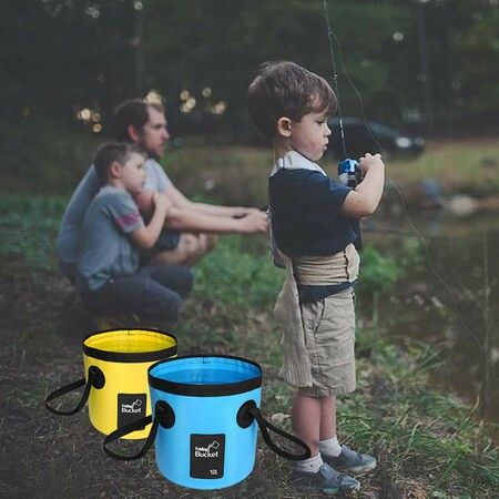 12 L Collapsible Bucket with Handle Multifunctional Foldable Water Container for Camping/Hiking/Traveling/Fishing/Washing/Gardening(Blue)