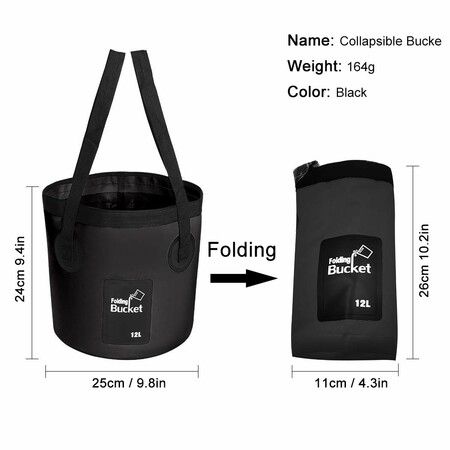 12 L Collapsible Bucket with Handle Multifunctional Foldable Water Container for Camping/Hiking/Traveling/Fishing/Washing/Gardening(Black)