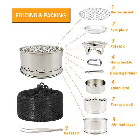 Mini Portable Wood Burning Stove Foldable Solo Stove for Outdoor Camping Hiking Picnic BBQ