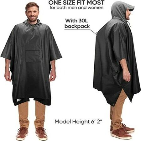 Hooded Rain Poncho Waterproof Raincoat Jacket for Men Women Adults