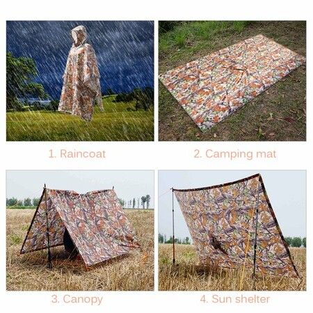 Multifunctional Raincoat with Hood Portable Hiking Cycling Poncho Outdoor Camping Tent Mat